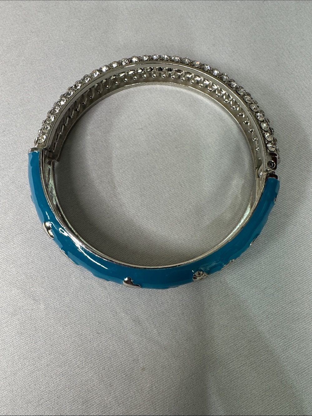 Blue Enamel Heart Accent Bangle Bracelet - Picture 2 of 3